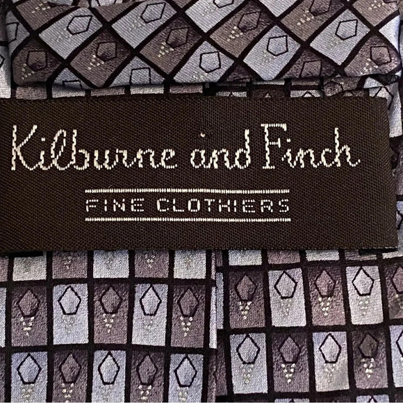 KILBURNE AND FINCH MENS 100% Silk TIE Brown Gray Square Geometric 59” X 4” - Picture 2 of 6